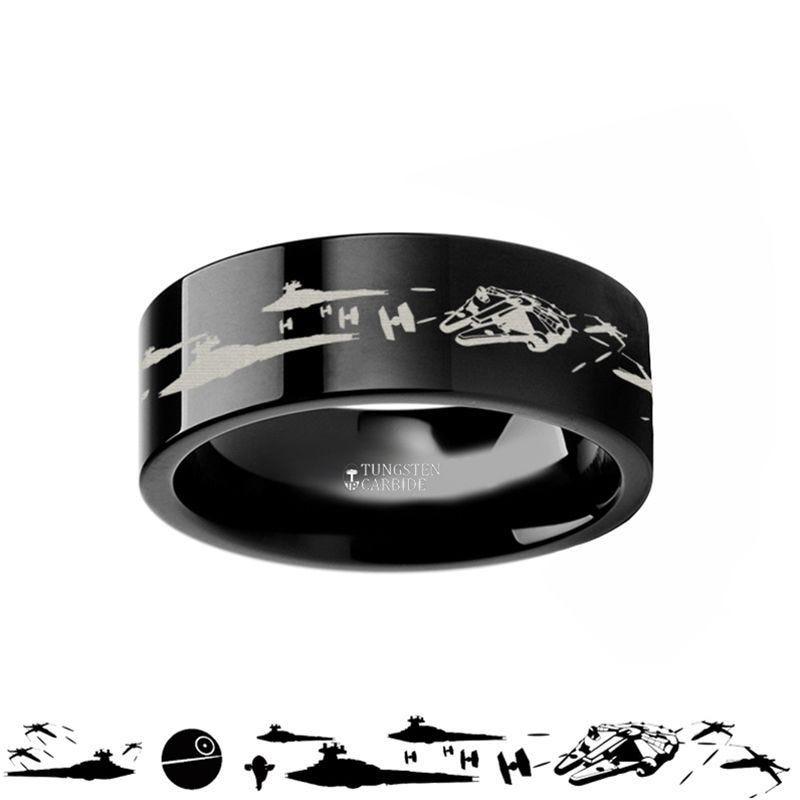 Deathstar Wedding Band, Star Wars Black Wedding Ring, Star Wars Engagement Ring, Geek Jewelry, Geek offers Gift, Star Wars Ring