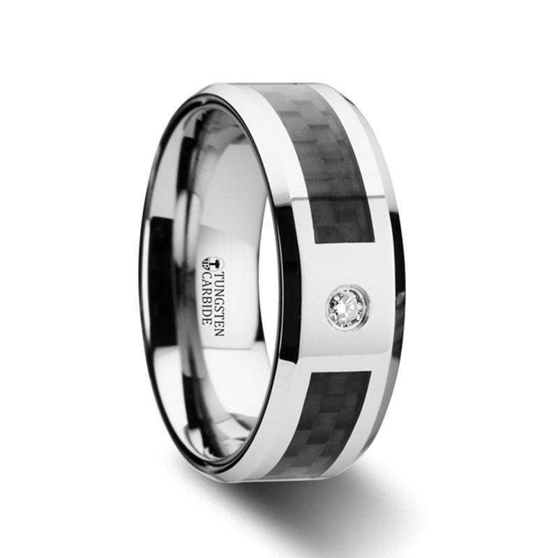 CAYMAN Tungsten Carbide Ring with Black Carbon Fiber and White
