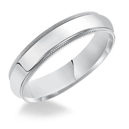 14k White Gold Wedding Band Domed High Polished Finish Milgrain Edges - 2.5mm - 10mm - Larson Jewelers