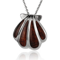 Sterling Silver Koa Wood Multi-Inlay Sunrise Seashell Pendant18" Necklace