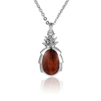 Sterling Silver Koa Wood Pineapple Pendant18" Necklace