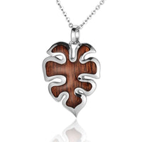 Sterling Silver Koa Wood Monstera Flower Pendant18" Necklace