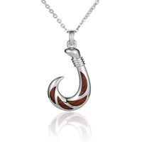 Sterling Silver Koa Wood Small Fishing Hook Pendant18" Necklace