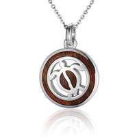 Sterling Silver Koa Wood Circle Honu Turtle Pendant18" Necklace