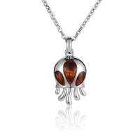 Sterling Silver Koa Wood Round Jellyfish Pendant18" Necklace