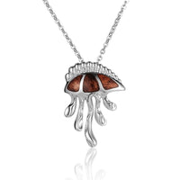 Sterling Silver Koa Wood Physalia Jellyfish Pendant18" Necklace