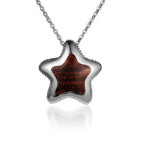 Sterling Silver Koa Wood Solid Inlay Cushion Starfish Pendant18" Necklace