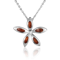 Sterling Silver Koa Wood Plumeria Flower Pendant18" Necklace