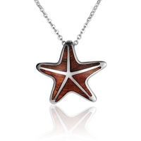 Sterling Silver Koa Wood Cushion Starfish Pendant18" Necklace