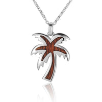 Sterling Silver Koa Wood Jagged Edge Palm Tree Pendant18" Necklace