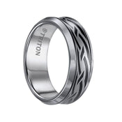 IAN Beveled Concave Tungsten Carbide Wedding Band with Celtic Knot Pattern Engraving and Black Details by Triton Rings - 8mm - Larson Jewelers