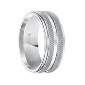 LANDRY White Tungsten Carbide Comfort Fit Wedding Band with Dual Raised Diagonal Coin Edge Texture and Polished Step Edges by Triton Rings - 9 mm - Larson Jewelers