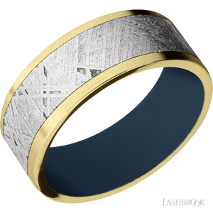 10K Yellow Gold with Satin Finish and Meteorite Inlay and Navy Blue - 8MM - Larson Jewelers