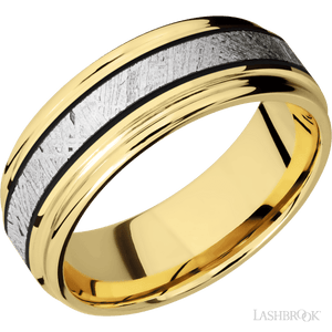 10K Yellow Gold with Polish , Polish Finish and Meteorite Inlay - 8MM - Larson Jewelers