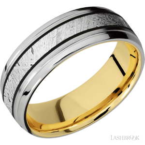 Titanium with Satin , Polish Finish and Meteorite Inlay and 10K Yellow Gold - 7MM - Larson Jewelers