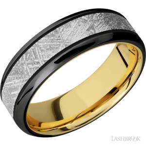 Zirconium with Polish , Polish Finish and Meteorite Inlay and 10K Yellow Gold - 7MM - Larson Jewelers