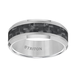 ABEL Black Carbon Fiber Inlaid Tungsten Band with Beveled Edges by Triton Rings - 8 mm - Larson Jewelers