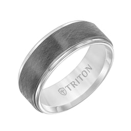 White Tungsten Two-Tone Wire Brushed Center Men’s Wedding Band with Polished Edges by Triton Rings - 8mm - Larson Jewelers