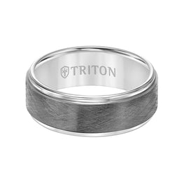 White Tungsten Two-Tone Wire Brushed Center Men’s Wedding Band with Polished Edges by Triton Rings - 8mm - Larson Jewelers