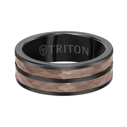 8MM Brown & Black Tungsten Carbide Ring - Hammered Split Center - Larson Jewelers