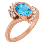 14K Rose Natural Swiss Blue Topaz & 1/8 CTW Natural Diamond Ring