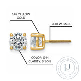 Single 14K Yellow Gold 4-Prong Solitaire Basket Stud Earring with Lab Grown Diamond