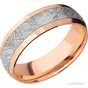 14K Rose Gold with Hammer Finish and Meteorite Inlay - 7MM - Larson Jewelers