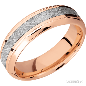 14K Rose Gold with Polish , Polish Finish and Meteorite Inlay - 7MM - Larson Jewelers