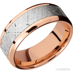 Beveled 14K Rose Gold with Polish , Polish Finish and Meteorite Inlay - 8MM - Larson Jewelers