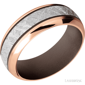 14K Rose Gold with Satin , Polish Finish and Meteorite Inlay and Chocolate Brown - 8MM - Larson Jewelers