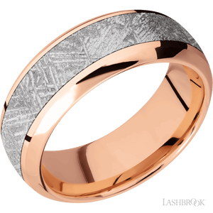 14K Rose Gold with Polish , Polish Finish and Meteorite Inlay - 8MM - Larson Jewelers