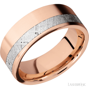 14K Rose Gold with Machine, Machine Finish and Meteorite Inlay - 8MM - Larson Jewelers