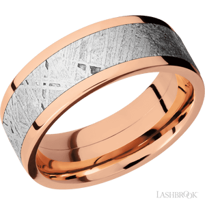 Flat 14K Rose Gold with Polish Finish and Meteorite Inlay - 8MM - Larson Jewelers