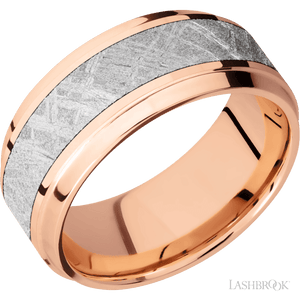 14K Rose Gold with Polish , Polish Finish and Meteorite Inlay - 9MM - Larson Jewelers