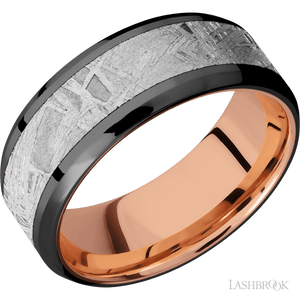 Zirconium with Polish , Polish Finish and Meteorite Inlay and 14K Rose Gold - 8MM - Larson Jewelers