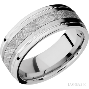 14K White Gold with Stone , Polish Finish and Meteorite Inlay - 8MM - Larson Jewelers