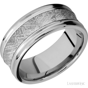 14K White Gold with Hammer , Polish Finish and Meteorite Inlay - 9MM - Larson Jewelers