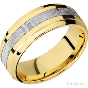 Bevel Stepped 14K Yellow Gold with Polish , Polish Finish and Meteorite Inlay - 8MM - Larson Jewelers