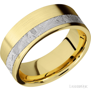 14K Yellow Gold with Satin , Satin Finish and Meteorite Inlay - 8MM - Larson Jewelers