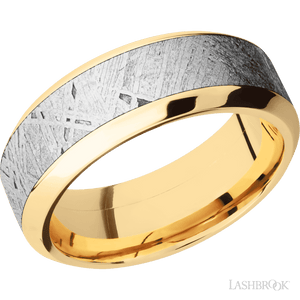 High Bevel 14K Yellow Gold with Polish Finish and Meteorite Inlay - 8MM - Larson Jewelers