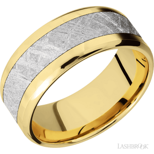 14K Yellow Gold with Rockpolish , Rockpolish Finish and Meteorite Inlay - 9MM - Larson Jewelers