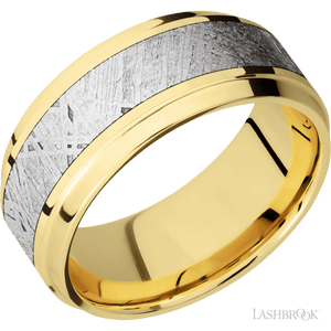 14K Yellow Gold with Polish, Polish Finish and Meteorite Inlay - 9MM - Larson Jewelers