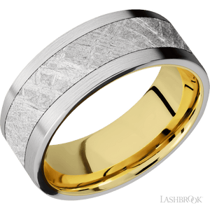 Cobalt Chrome with Satin Finish and Meteorite Inlay and 14K Yellow Gold - 8MM - Larson Jewelers