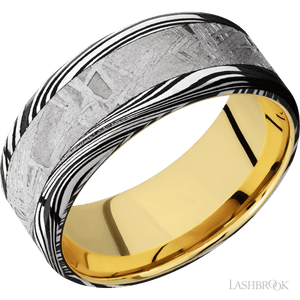 Marble with Acid Finish and Meteorite Inlay and 14K Yellow Gold - 9MM - Larson Jewelers