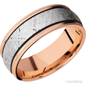 18K Rose Gold with Satin Finish and Meteorite Inlay - 8MM - Larson Jewelers