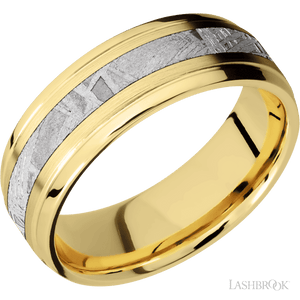 18K Yellow Gold with Satin , Polish Finish and Meteorite Inlay - 7MM - Larson Jewelers