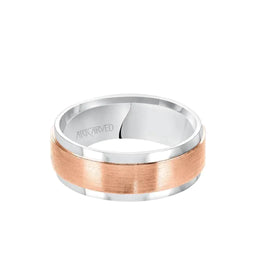 14k White & Rose Gold Wedding Band Flat Satin Brushed Raised Center Finish with Flat Edges- 8 mm - Larson Jewelers