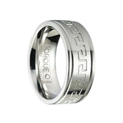 Polished Engraved Greek Key Cobalt Wedding Ring with Dual Grooves - 9mm - Larson Jewelers