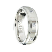 KABAL Grooved Raised Center Cobalt Wedding Ring with Diamonds & Step Edges - 7mm - Larson Jewelers