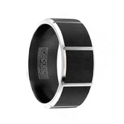 STRIDER Torque Black Cobalt Wedding Band Matte Finish Grooved Vertical Line Center Accents Beveled Edges - 9 mm - Larson Jewelers